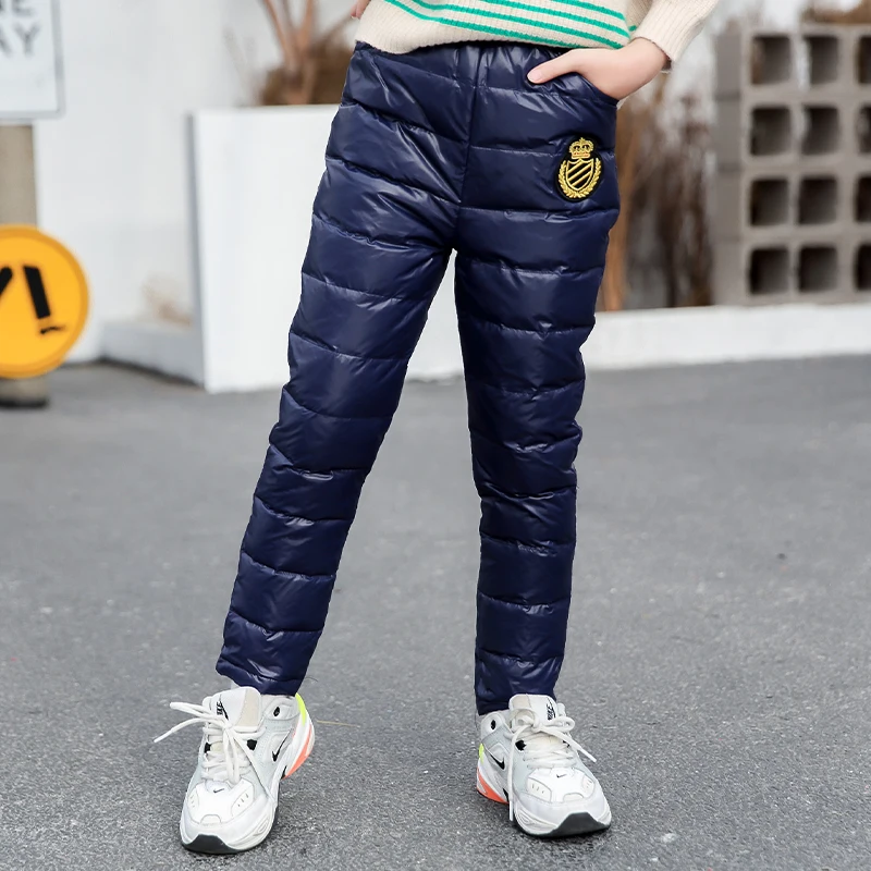 Winter Fashion Pants for Girls Pure Color Warterproof Warm Trousers Children Boys White Duck Down Pants Kids Clothes 8 To 12