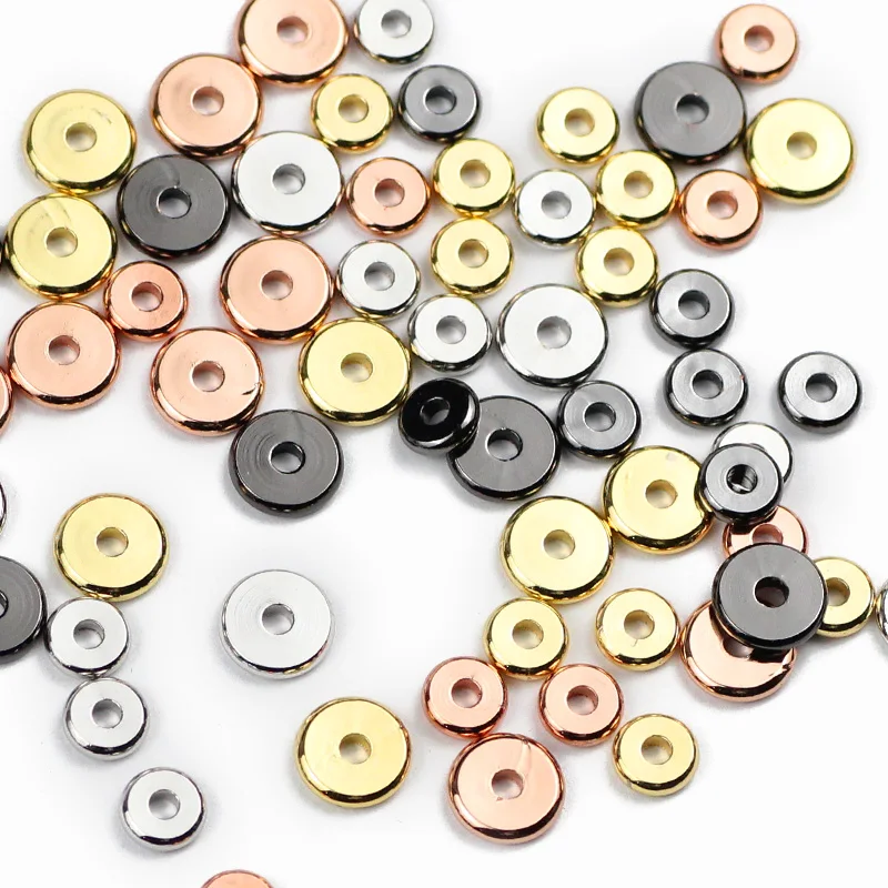 UPGFNK 4 6 8mm Coin Copper Spacer beads White Rose Gold Color black Flat Round Metal Loose beads for Jewelry making bracelet DIY