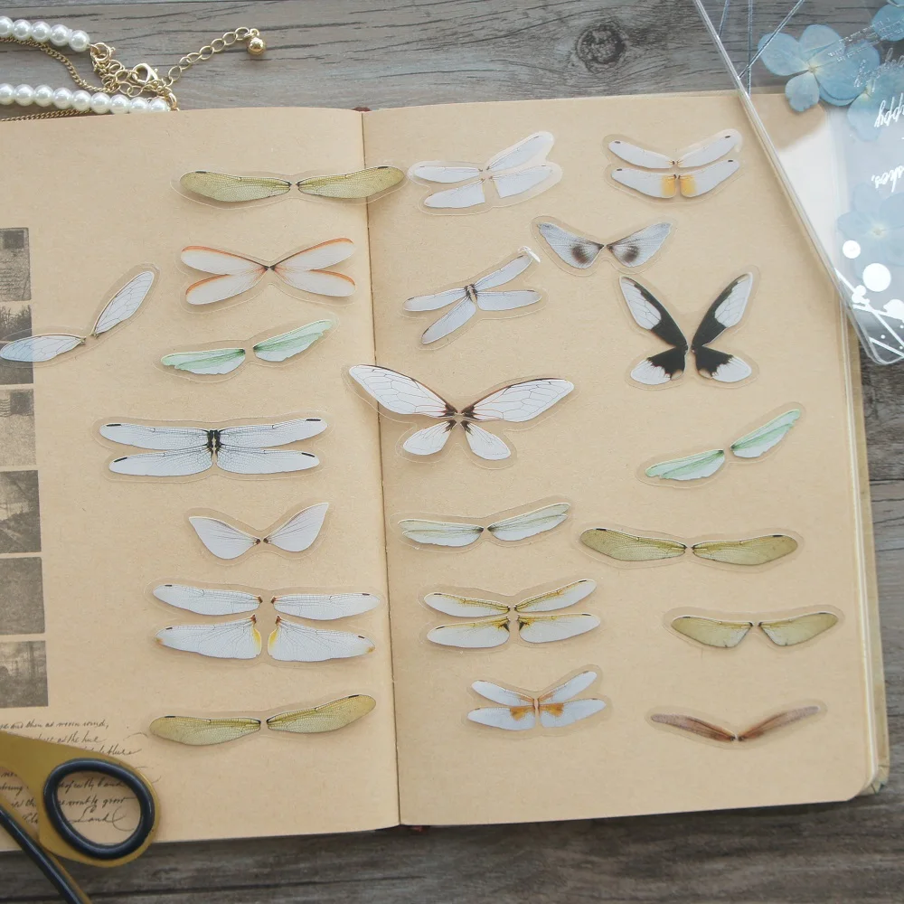 38pcs MIX Size Insect Specimen Design Wing Style PVC Sticker Scrapbooking DIY Gift Packing Label Decoration Tag