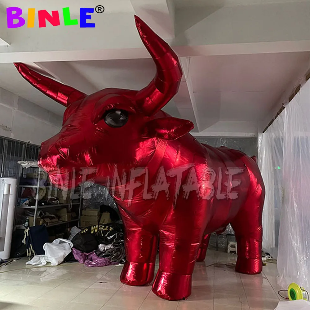 

Giant red shiny inflatable ox cartoon mascot,lovely giant inflatable animal decoration for the year