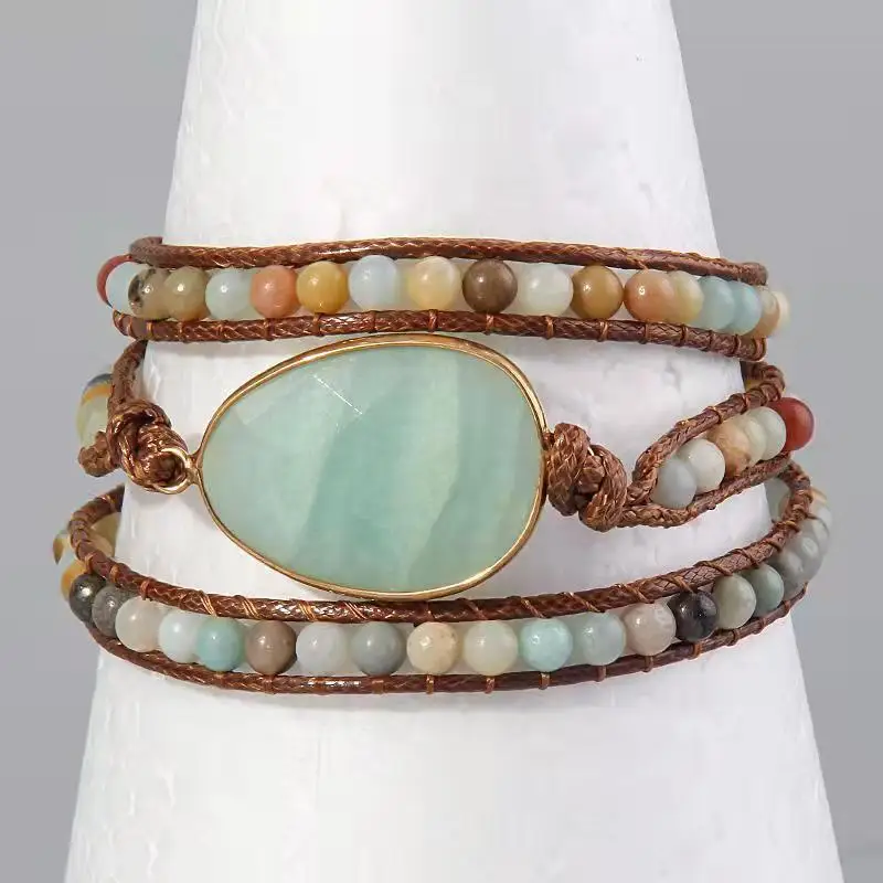 Fashion Beaded Boho Bracelet Jewelry Handmade Natural Stones Charm 3 Strands Wrap Bracelets