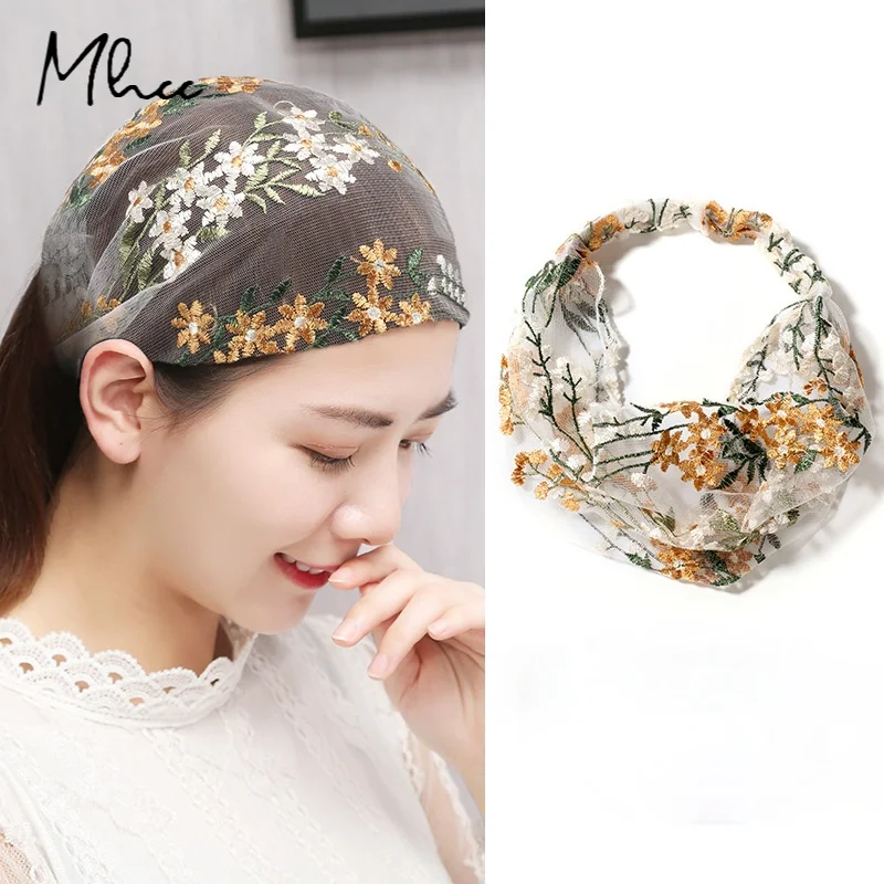 Four Seasons Casual Hair Accessories Embroidered Floral Headscarf Romantic Lace Pressing Hair Band Fashion Headbands For Women