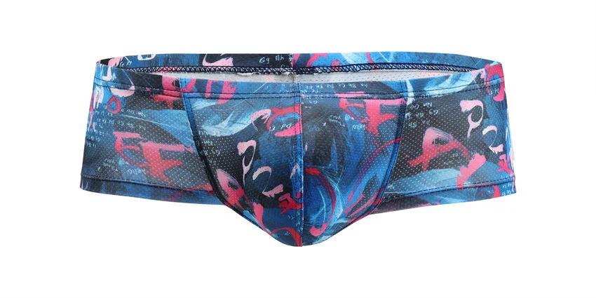 Male Panties Breathable Boxers Ice Silk Men Underwear U Convex Pouch Sexy Underpants Printed Leaves Homewear Shorts