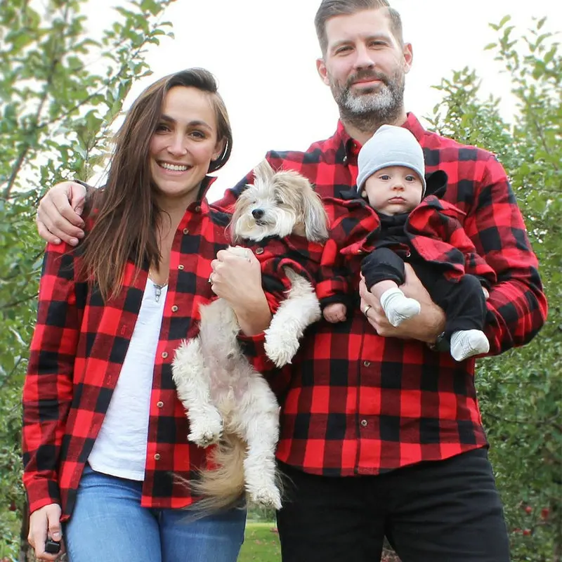 Mother Daughter Baby Clothes Family Matching Outfits Father Son T Shirt Plaid Shirt Mum Mama and Daughter Girl Red Sweatshirt