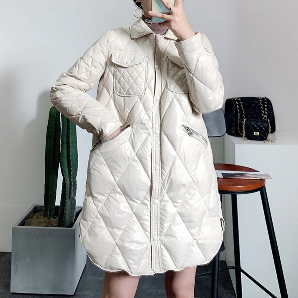 Winter Lightweight Down Jacket Women Thick Warm Long Sleeve Female Parkas Ultra Light 90% White Duck Down Coat Puffer Outwear