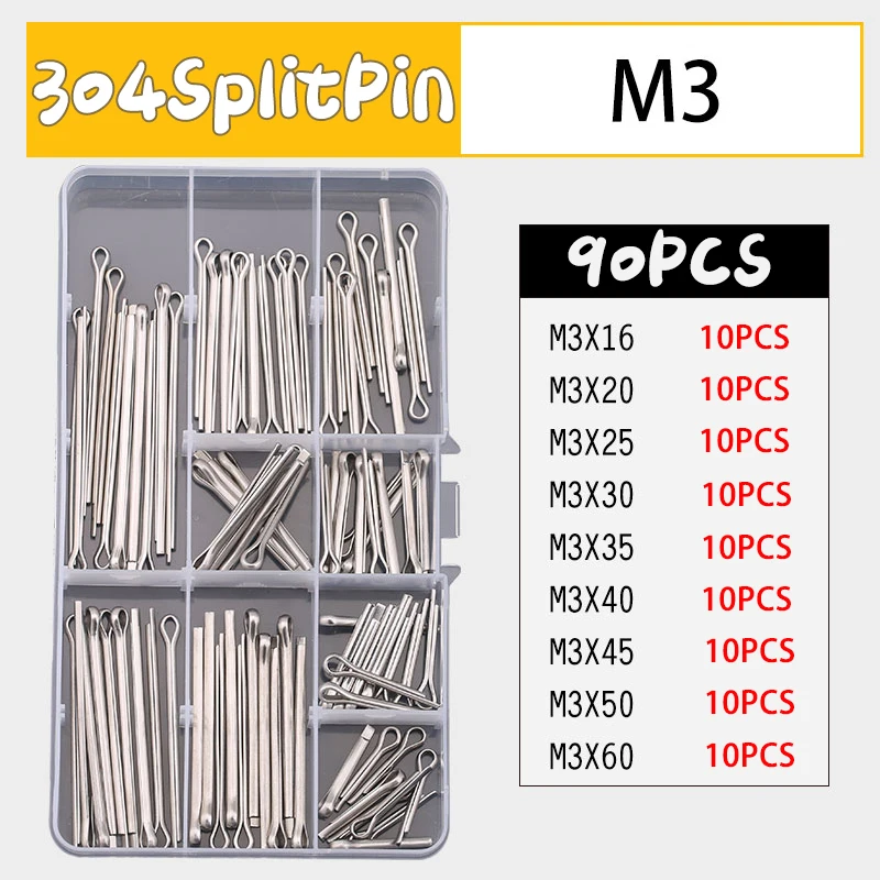 Cotter Pins Set 30/48/90/260Pcs Edelstahl Split Pin Assortment Kit M2 M 2,5 m3 M4 M5M6 Cotter Pins Set Traktor Pin für Auto – Detail 5