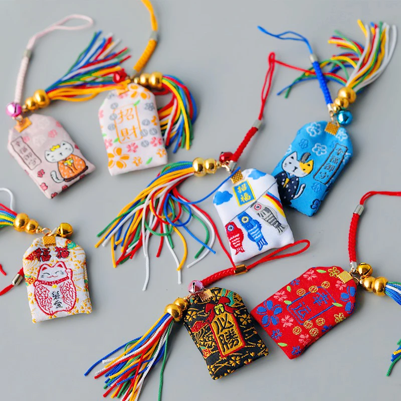 Japanese Style Lucky Cat Amulet KeyChains Bless With Safeness Key Chains Cute Omamori Pendant Charm Keyrings Couple Gift image 4
