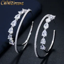 CWWZircons Glitter Luxury White Gold Color CZ Zirconia Crystal Big Double Circle Hoop Earrings for Women Fashion Jewelry CZ600