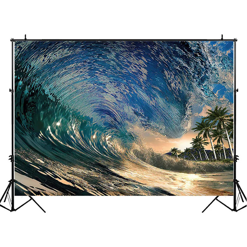 Surfing Birthday Backdrop Wave Photo Background Summer Beach Party Photography Backdrops