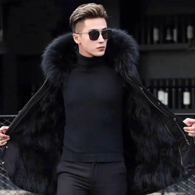 Thicken Men\'s Winter Coat Thick Parkas Jacket Men Outwear Hooded Male Faux Fur Lined Snow Warm  Casaco Feminino Y123