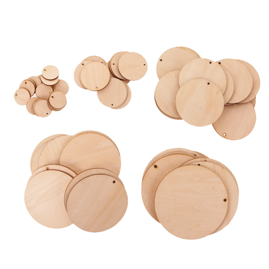 10/25/50/100pcs Round Unfinished Wood Pieces Slice With Hole For Art DIY Crafts Tags Party Classroom Board Kids Panting Crafts