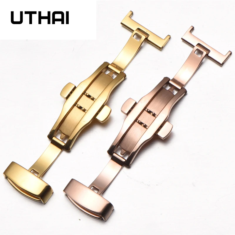 UTHAI Watch Fold Buckle P90 Stainless steel butterfly double push buckle 10-22mm Button Deployment Clasp Buckles Watch Accessori