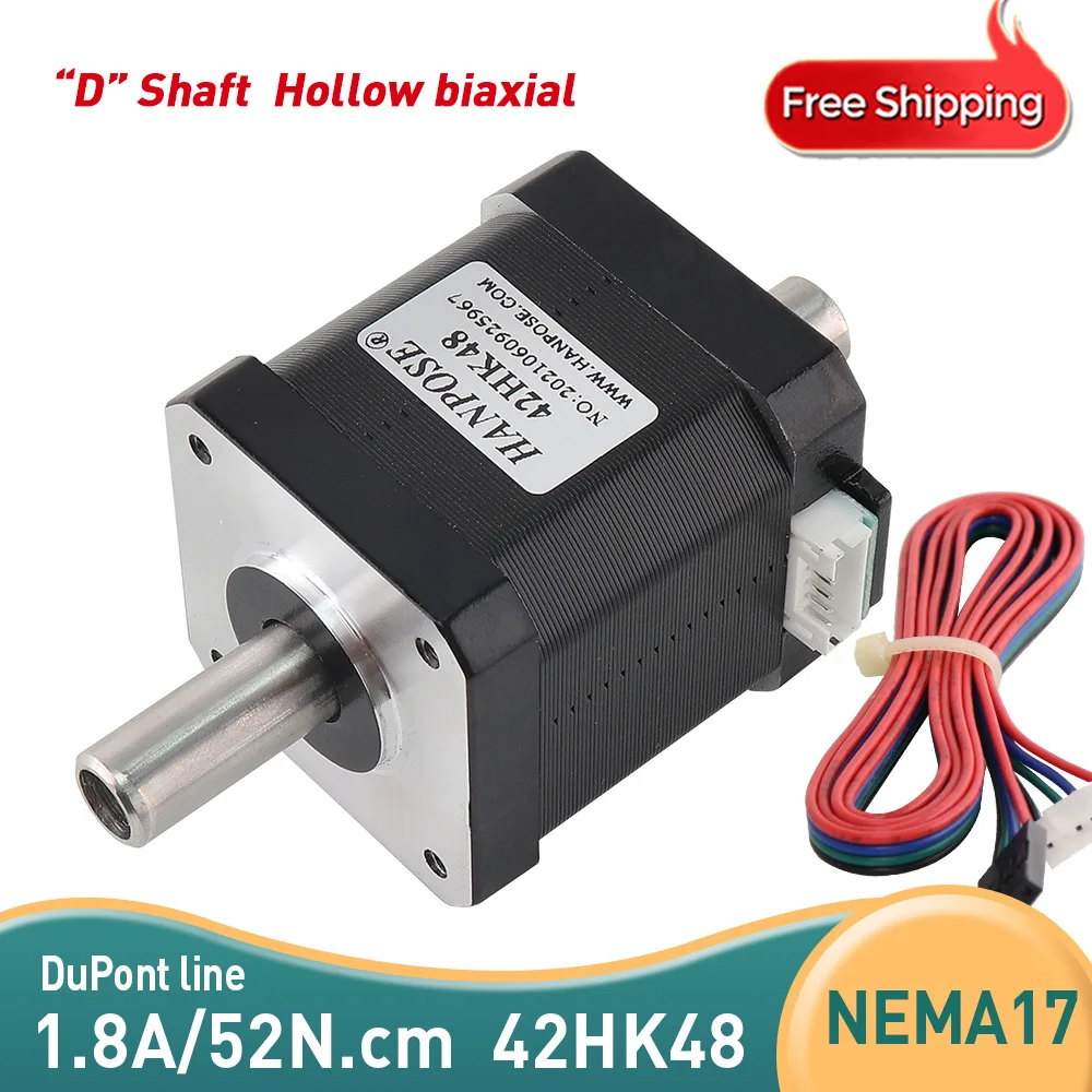 42 Hollow Biaxial Motor 2-Phase Nema17 Stepper Motor 1.8A 52N.CM 42HK48 4-Lead 3D Printer Accessories 42Step Motor