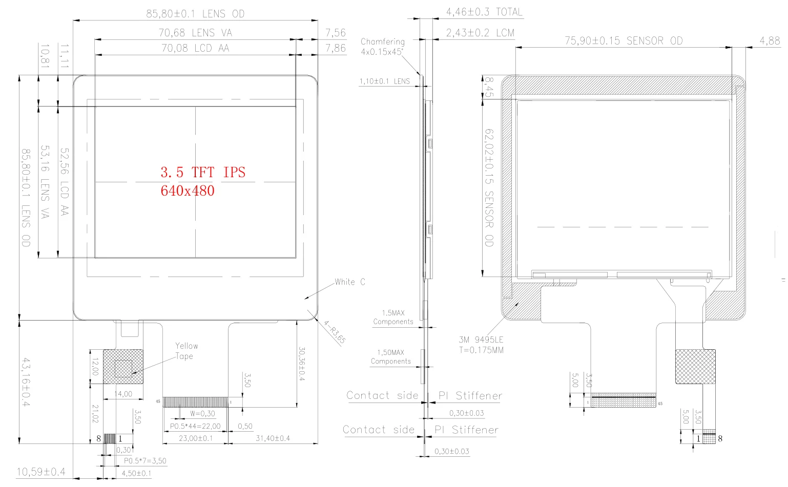 Imagem -04 - Polegadas 640*480 Nv3052 Spi Mais Rgb Relação de Alto Brilho Lcd com Toque Capacitivo Ângulo de Visão Completo Luz Solar Exterior Legível 3.5