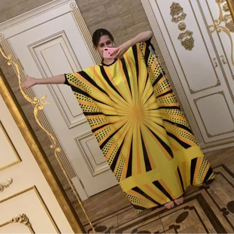 2020 Baru Desain Fashion Afrika Afrika Wanita O Leher Gaun Panjang Dashiki Indah Cantik Berwarna Kuning Mama Gaun untuk Wanita