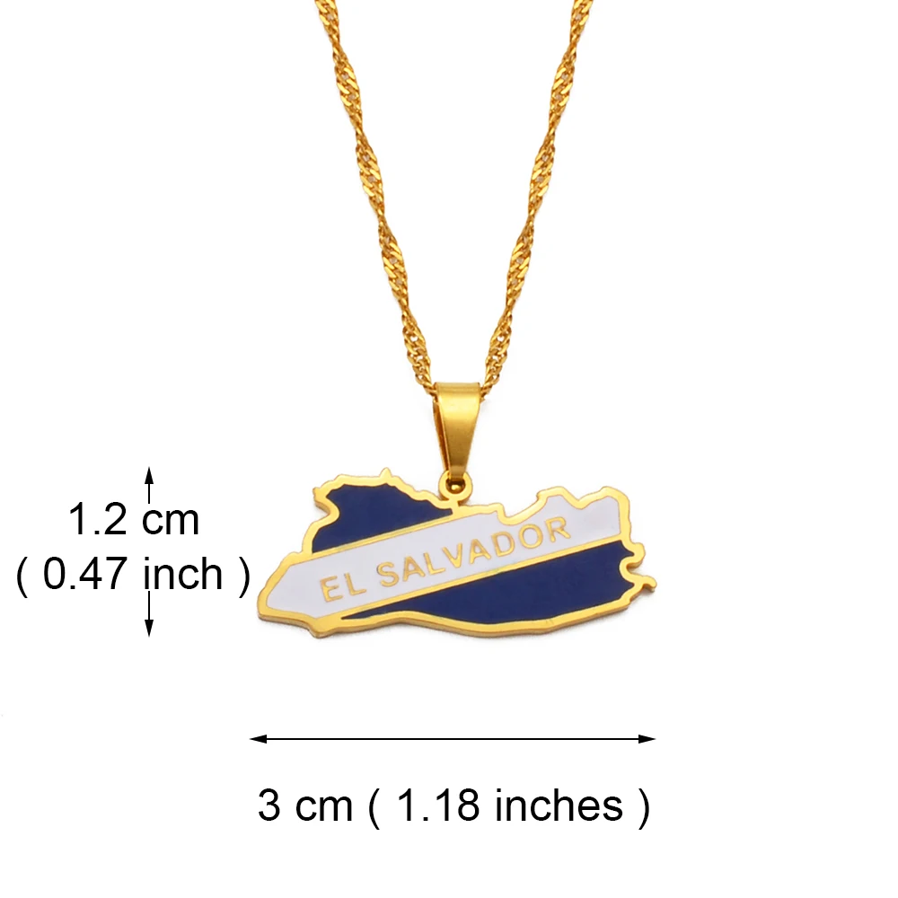 Anniyo 3CM El Salvador Map & Coloured Flag Pendant Necklace for Women Girls Jewelry Map of El Salvador #207721