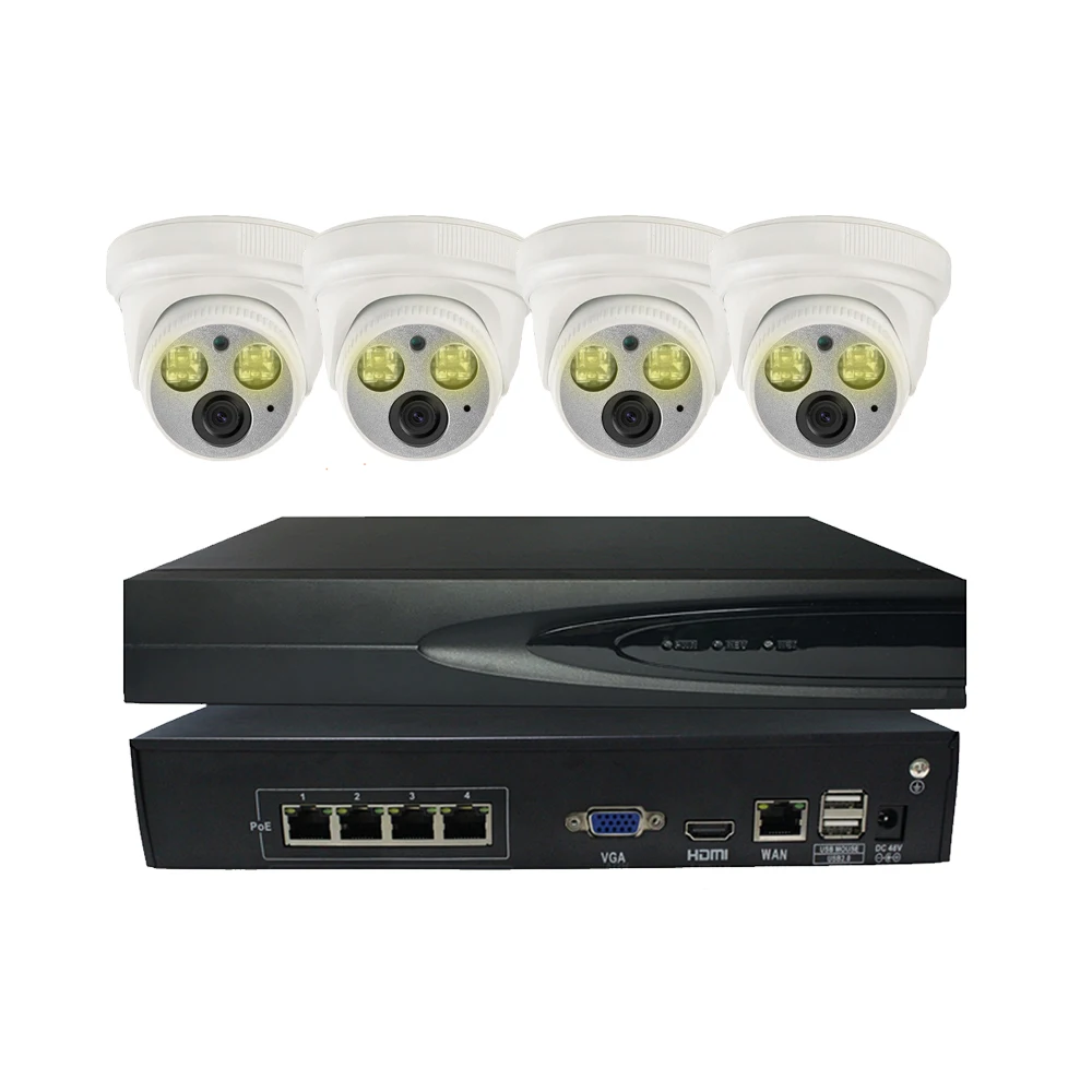 

HD 4CH Video Cameras System 3MP POE IP Camera Indoor 4CH POE NVR CCTV Kit Color Image at Night Vision