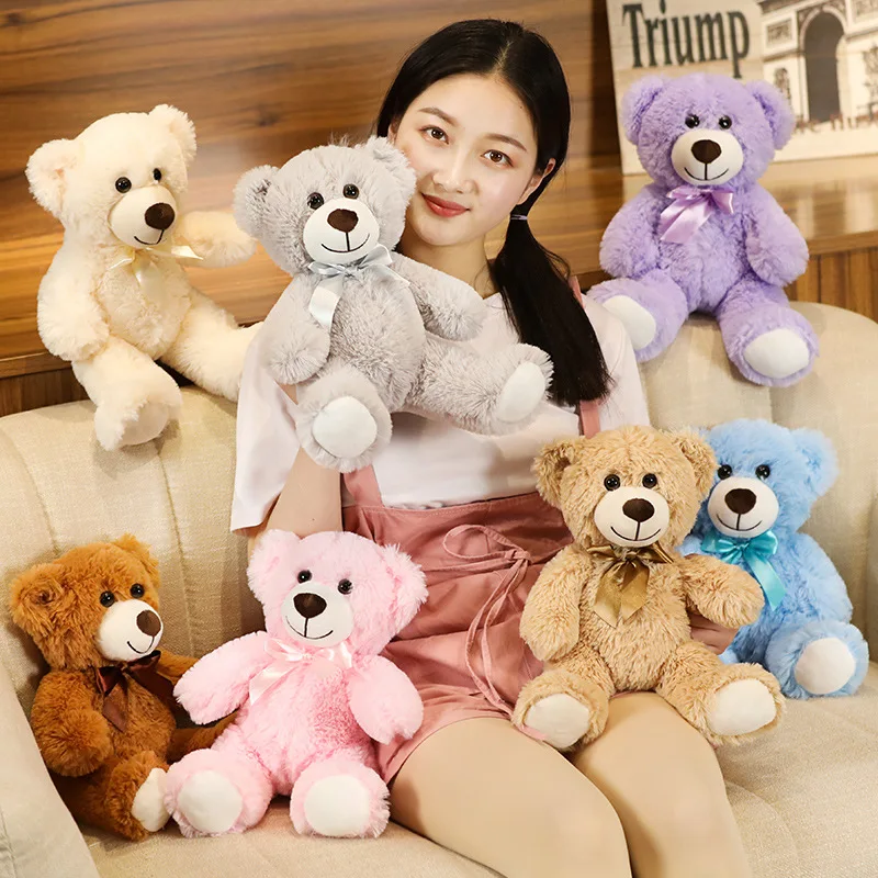 

35CM Cute Colorful Bow Tie Bear Doll Plush Toy Hug Bear Doll Children Birthday Gift Doll Bear Home Living Room Bedroom