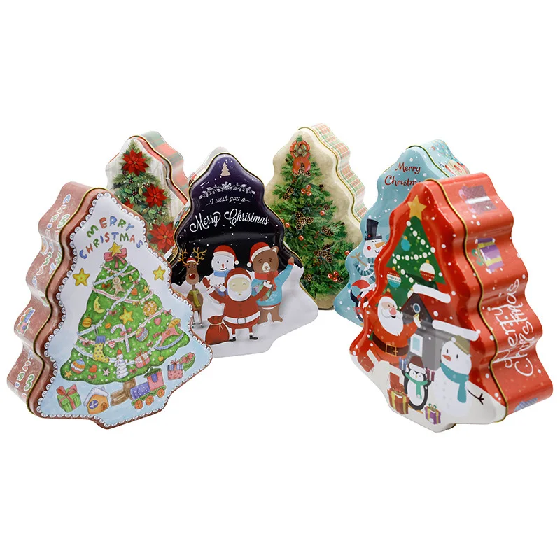 2/4/6pcs Merry Christmas Candy Box Christmas Tree Gift Clamshell Tin Box Container New Year Snowman Biscuits Nut Storage Case