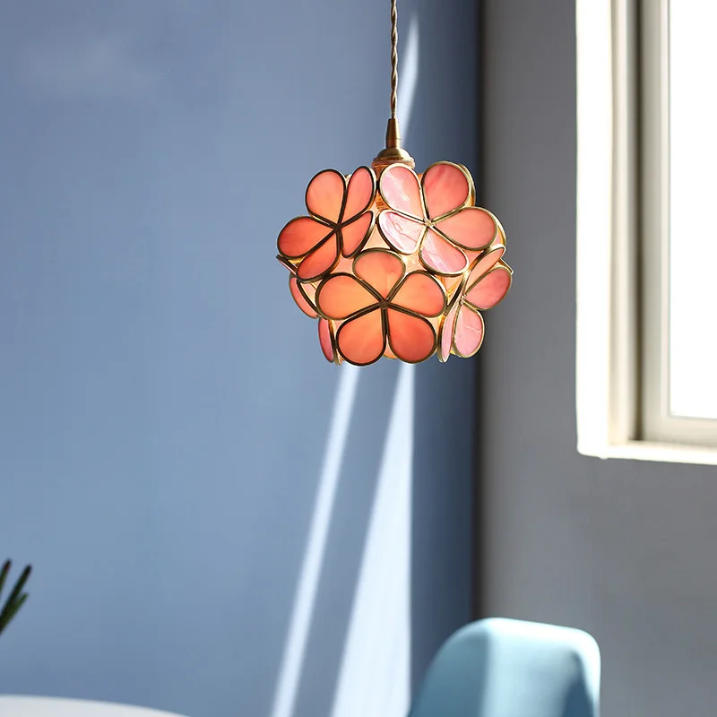 

Modern Creative Colored Petal Glass Chandelier Corridor Bedroom Simple LED Luxury Copper Chandelier