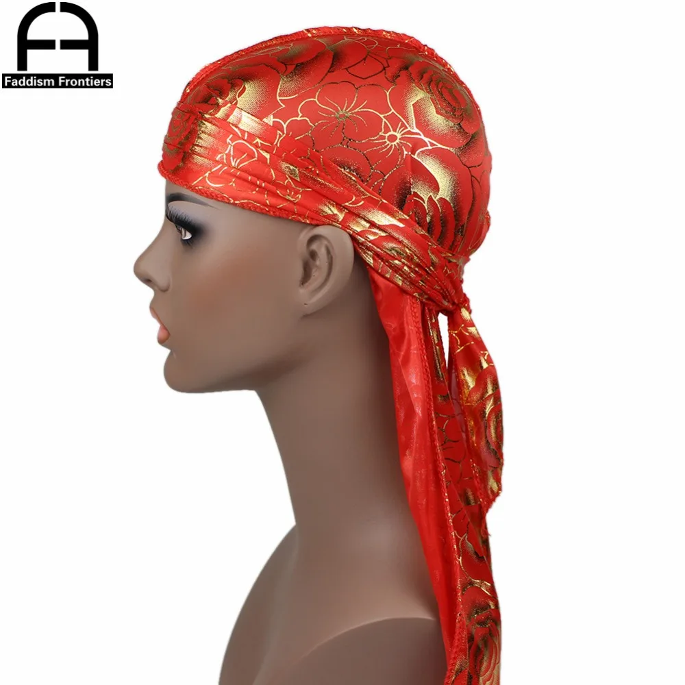 Benutzerdefinierte männer Druck Seidig Durags Turban Hut Bandanas Headwear Rose Gedruckt Männer Seide Durag Langen Riemen Wellen Haar Zubehör – Detail 14