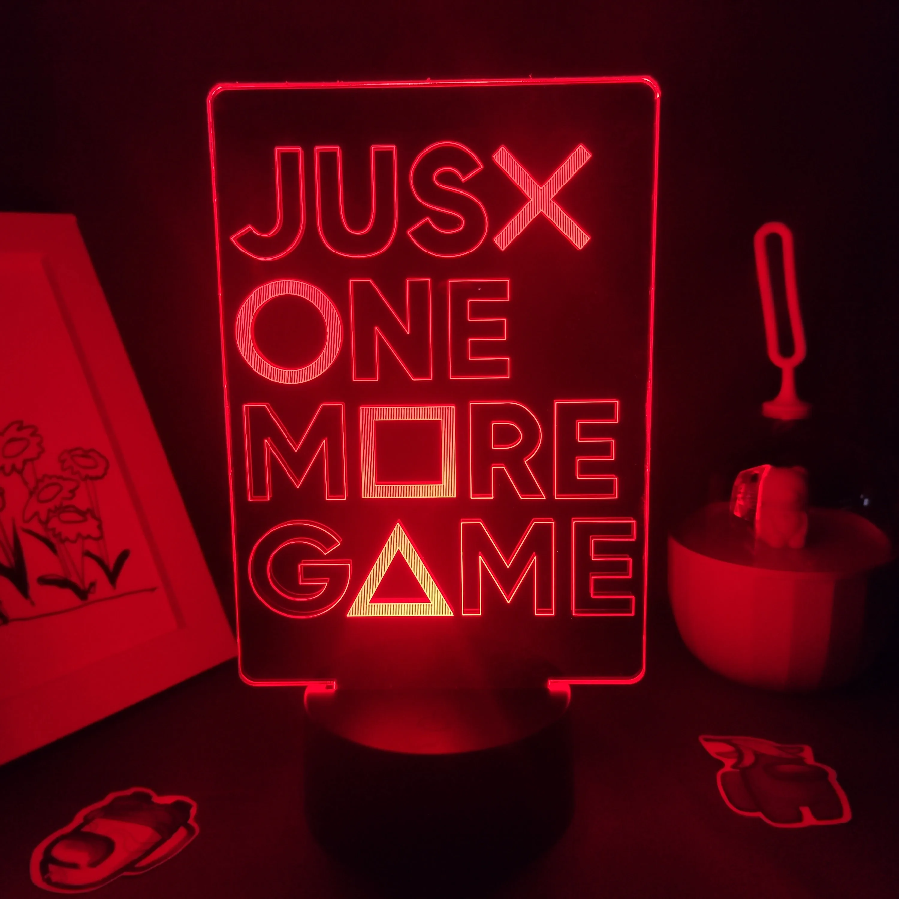 Just One More Game Gamepad Key Neon Lamps 3D Led RGB Night Lights Birthday Cool Gifts For Friends Bed Room Table Colorful Decor