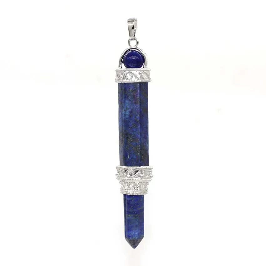 Healing Crystal Stone Pendulum Pendant For Dowsing Divination Natural Quartz Hexagon Lapis Lazuli Reiki Pendulum Stone Pendant