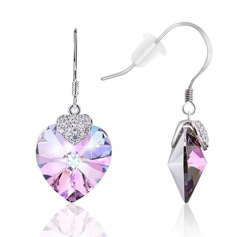 Women\'s Fashion Heart Crystal Drop Dangle Earrings CZ Charm Birthday Party Jewelry Bridal Engagement Wedding Gifts