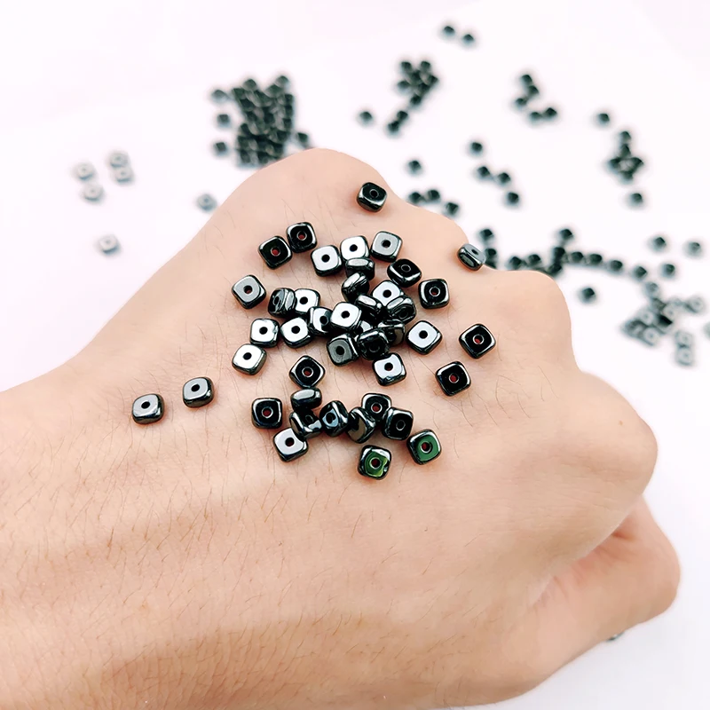 BTFBES 4*2mm Smooth Square Black Hematite Beads Natural Stone Spacer Loose bead For DIY Necklace Bracelet Earring Jewelry Making