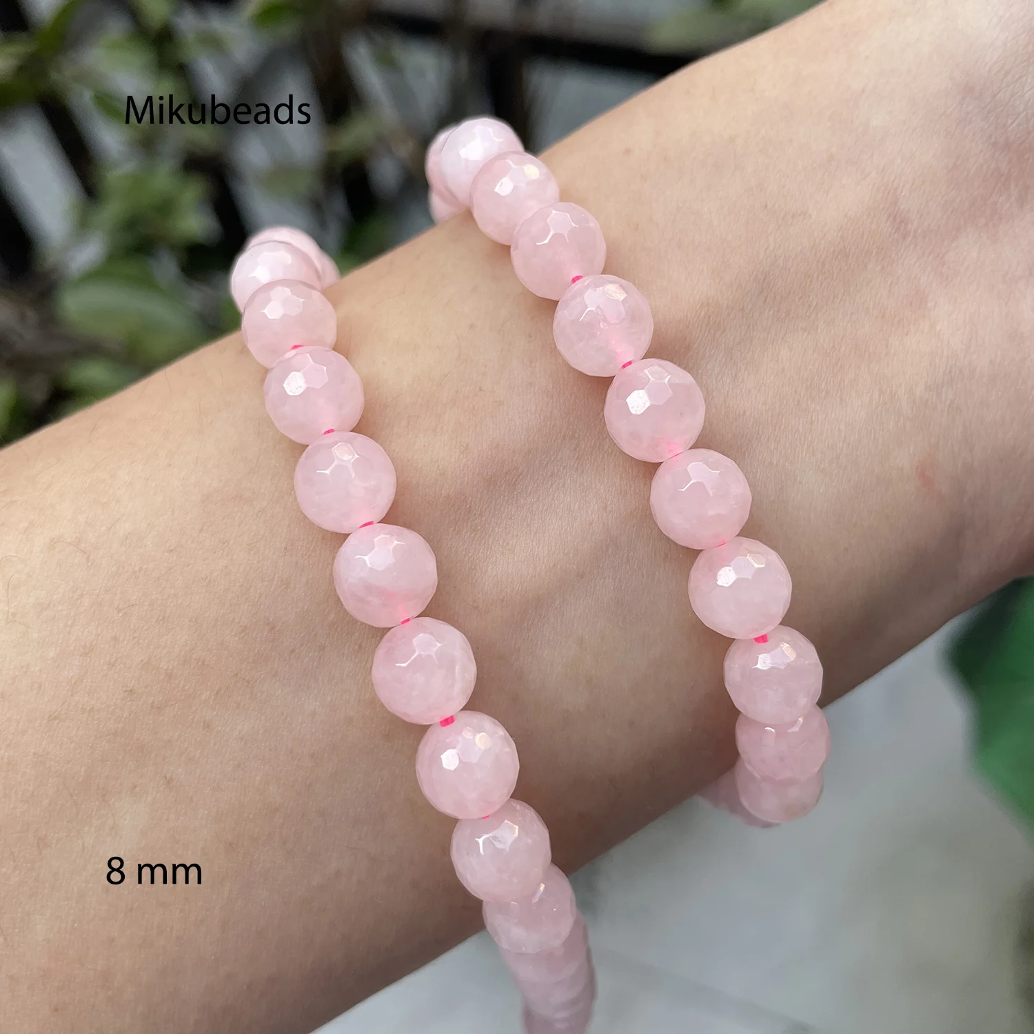 Natural Rosa Rosa Quartzo Cristal Facetada Pedra Redonda, Contas Soltas para Fazer Jóias, Colar DIY Strand, Atacado, 8mm, 15"