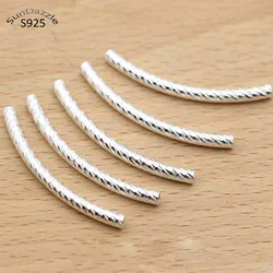 Real Pure Solid 925 Sterling Silver Connector Long Curved Tube Beads Spacer for Bracelet Necklace Jewelry Making Findings