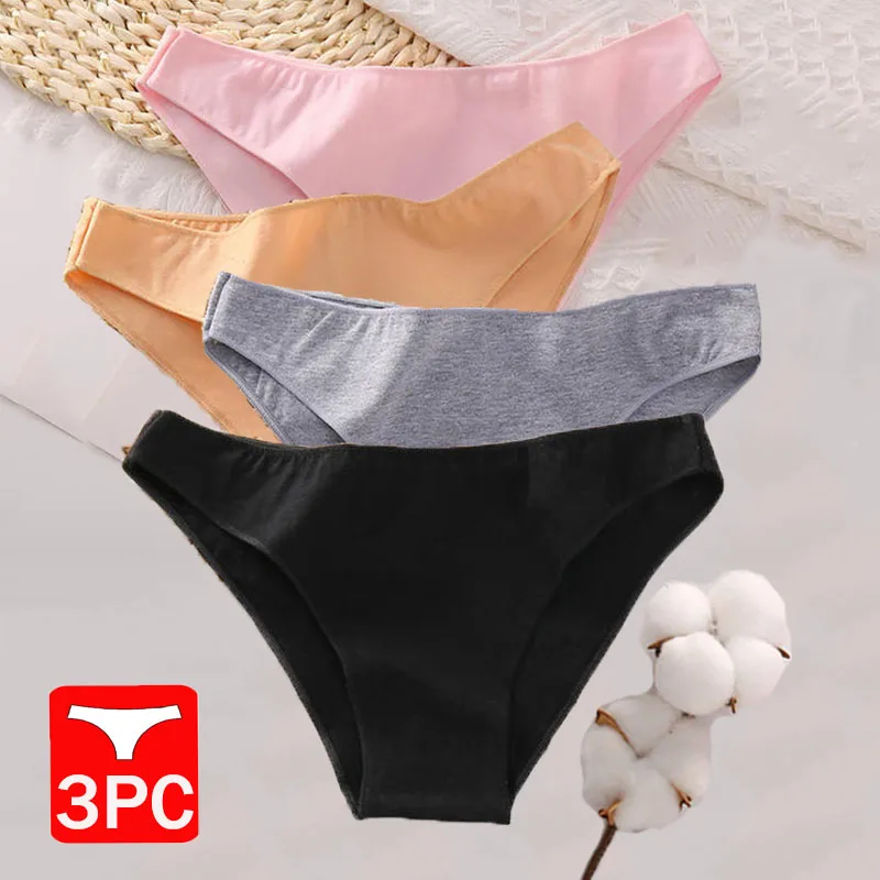 

3PCS Cotton Seamless Women's Panties Sexy Underwear Comfortable Low Waist Female Underpants Solid Color Briefs Lingerie XXL