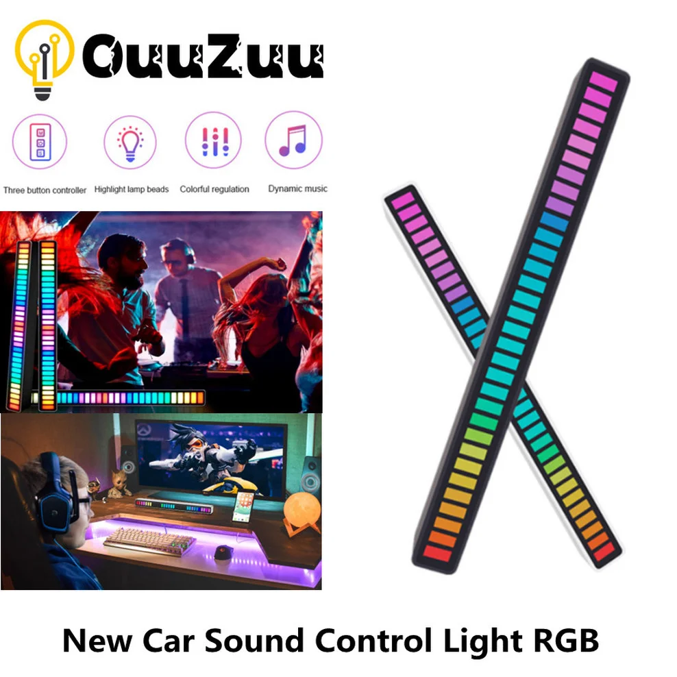 RGB LED Strip Light Music Sound Control Pickup Rhythm Ambient Atmosphere Lamp Backlight Night Light For Bar Car Home Decoration