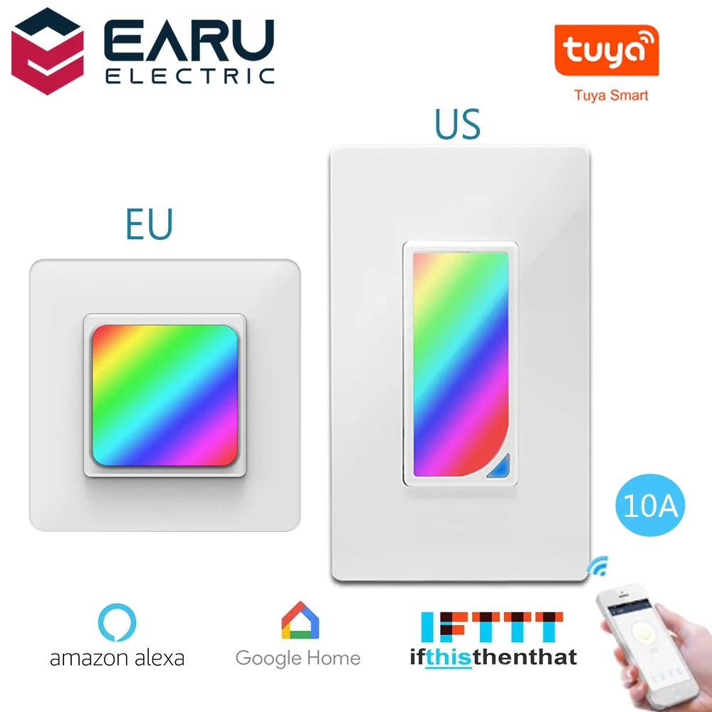 EU US WiFi Smart Wall Switch Push Button Timer Relay Switch Voice Remote Control RGB LED Night Light Lamp TUYA Alexa Google Home