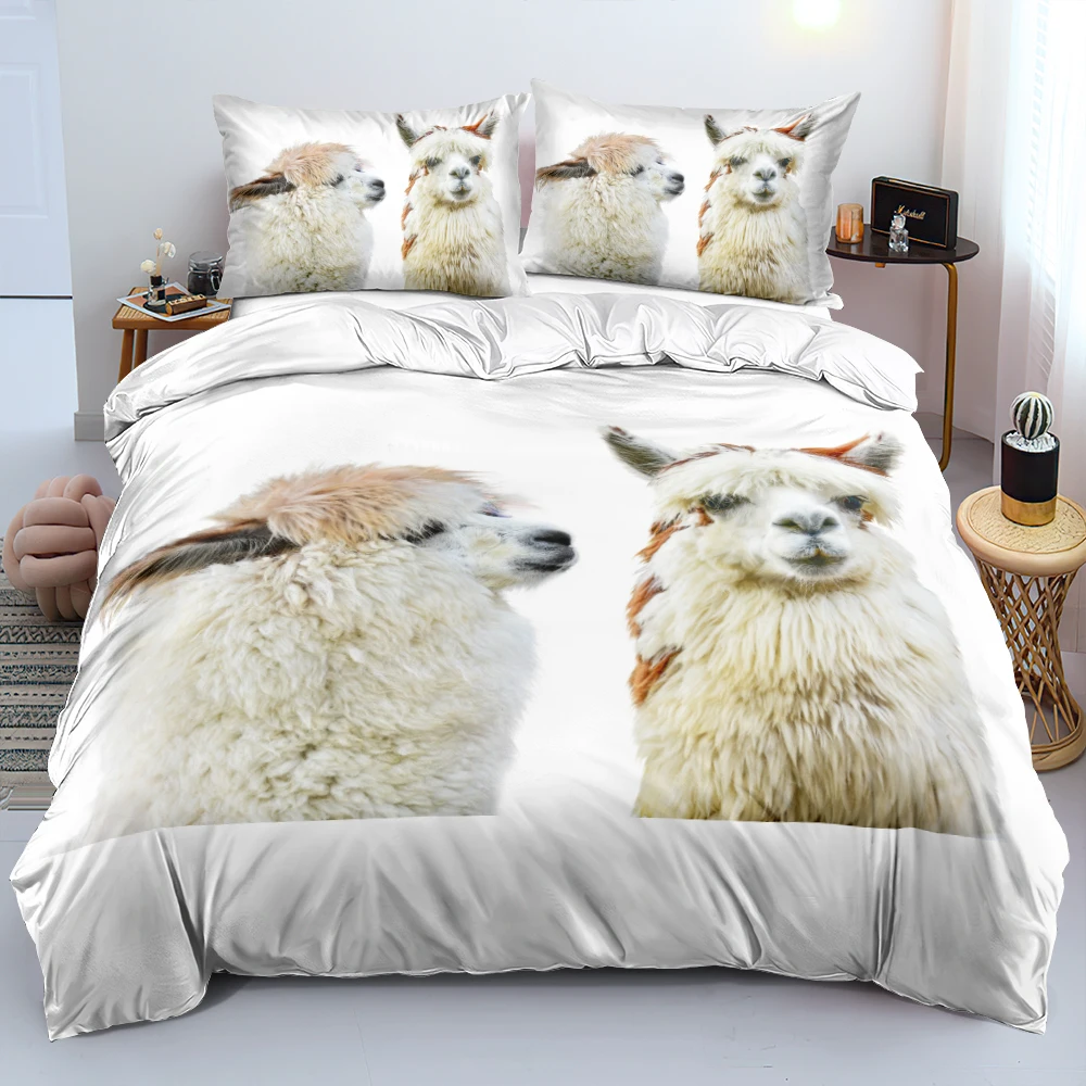 HD Funny Alpaca Bedding Set Blue Duvet Cover Set Twin Queen King Size 265x230cm Bed Linen Home Textile Custom Design for Gift