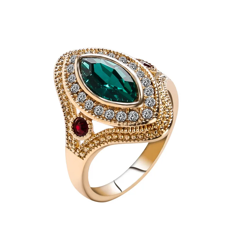 Bohemian Oval Engagement Rings For Women Jewelry Golden Ring Female Vintage Green Crystal Ring Statement Rings Women Lady Gift