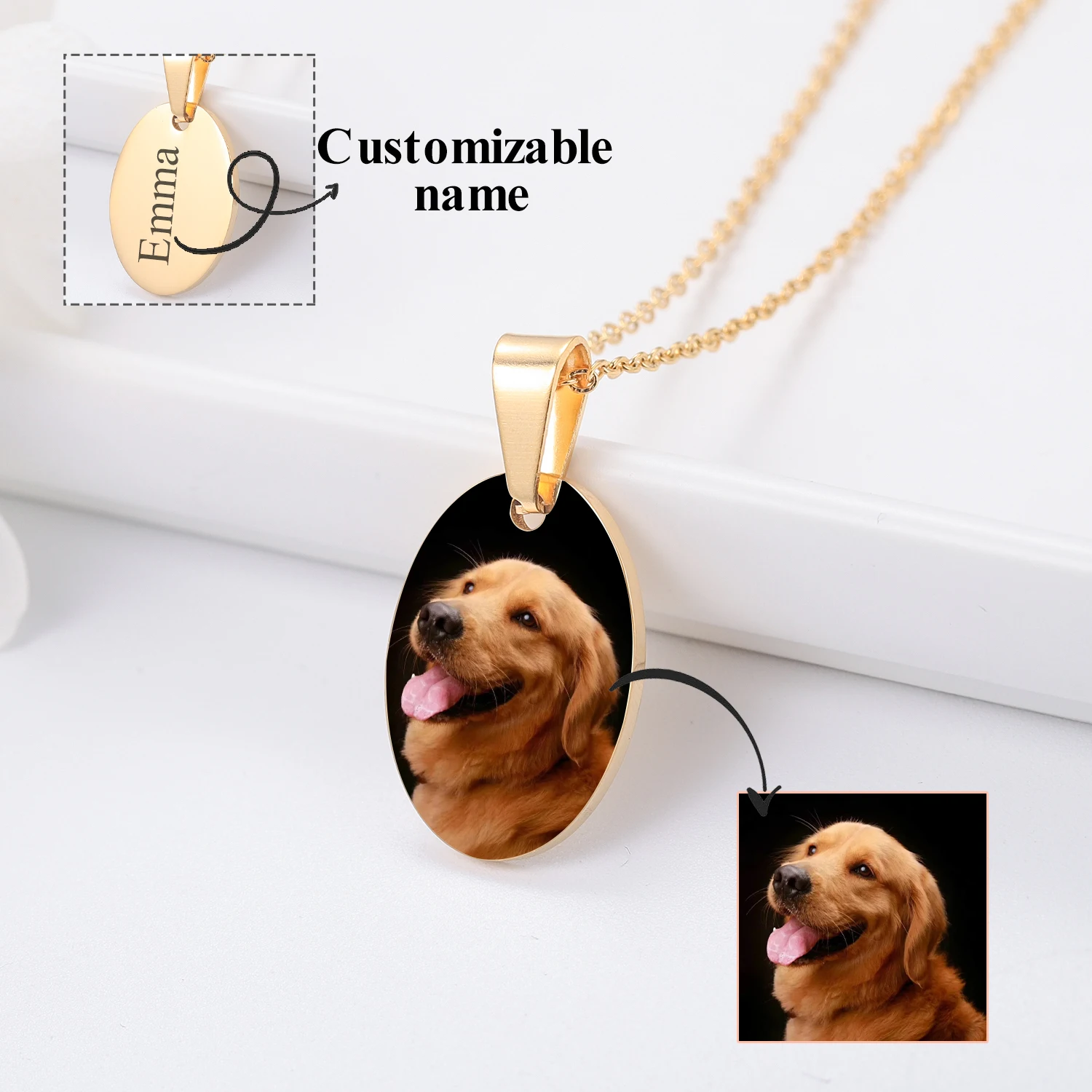 

MYDIY Custom Photo Keychain Personalise Ellipse Shape Necklace Baby Photo Family Portrait Photo Personalized gift 2021 Trend