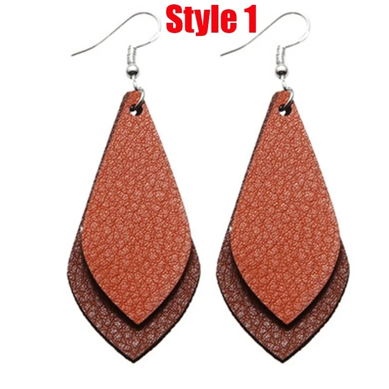 5x2.3cm Bohemian Leather Leaf Shape Drop Earrings Teardrop Dangle Earring Summer Jewelry