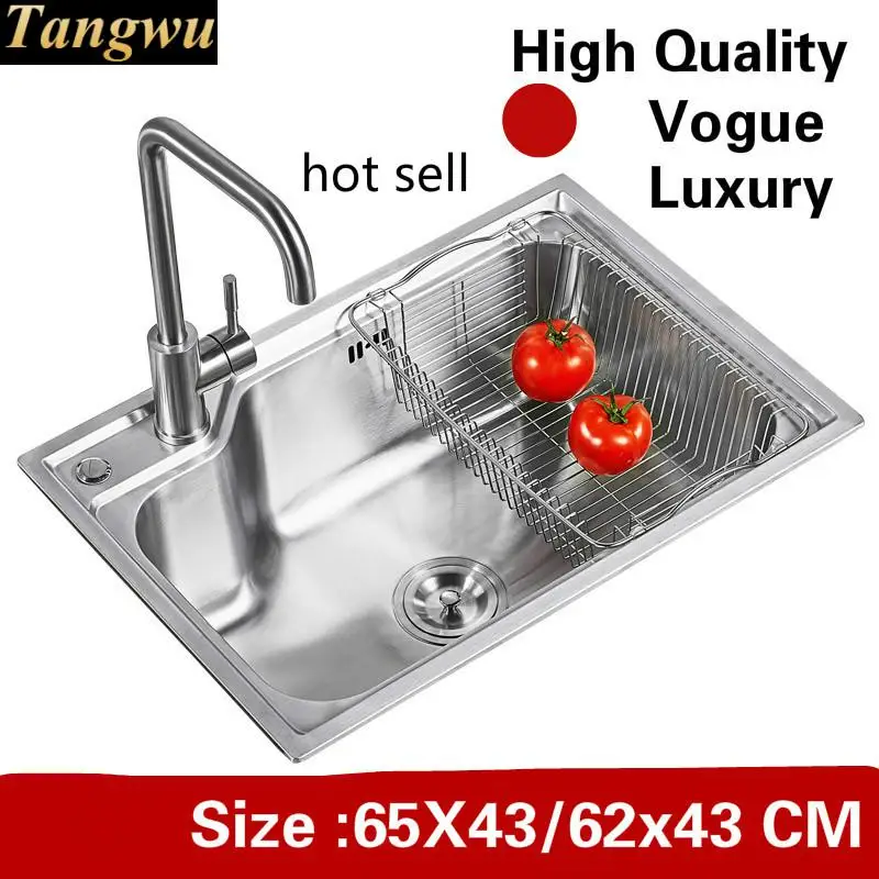 Free shipping Apartment high quality do the dishes kitchen single trough sink 304 stainless steel hot sell 65x43/62x43 CM