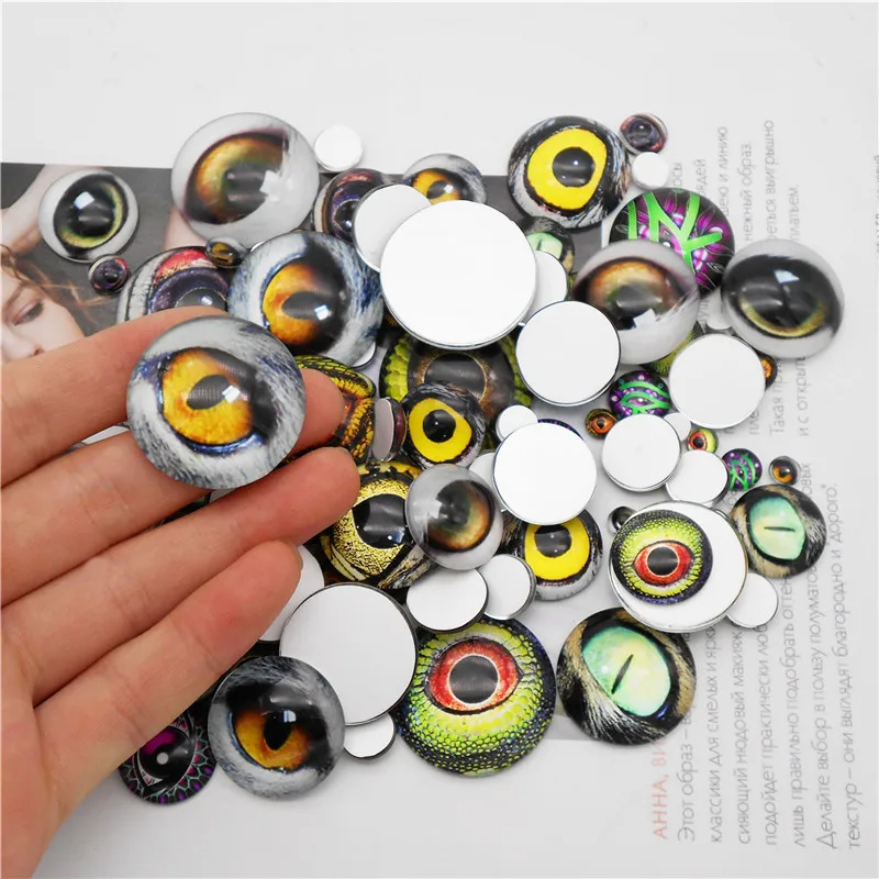 

Julie Wang 90/100PCS In Pairs Glass Cabochons Mixed Round Dragon Cat Animal Beast Doll Eyes Flat Back Jewelry Making Accessory