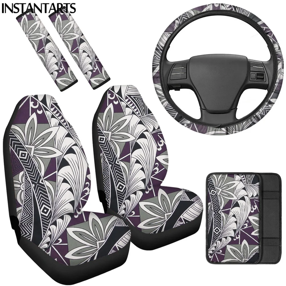 

INSTANTARTS Tribal Flower Printed Automobile Seats Protector Washable Steering Wheel Cover Seat Belt Covers Soft Console Cover