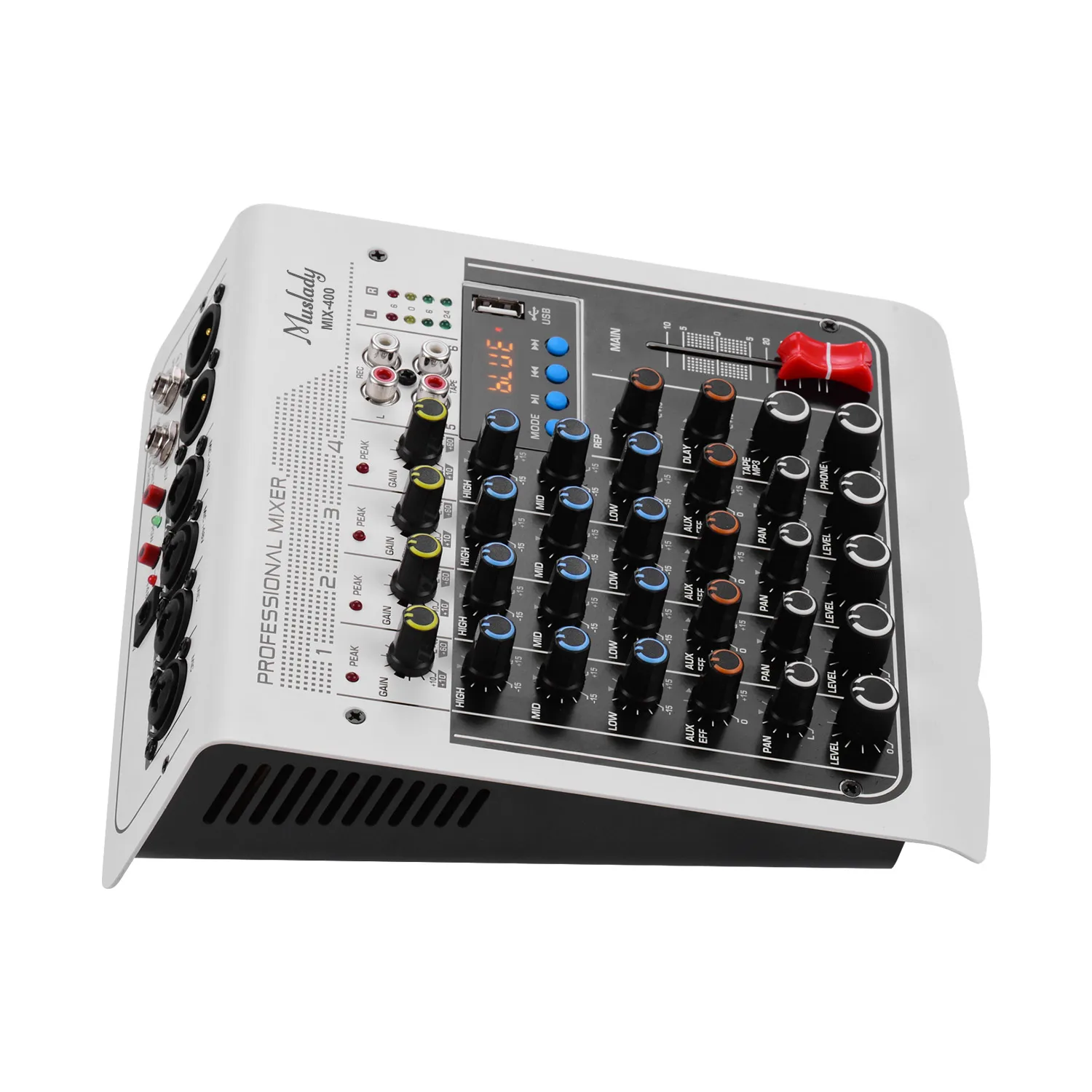 MIX-400 Professional 6-Channel Audio Mixer Mixing Console 3-Band EQ with Reverb Delay Effects +48V Phantom Power Wireless