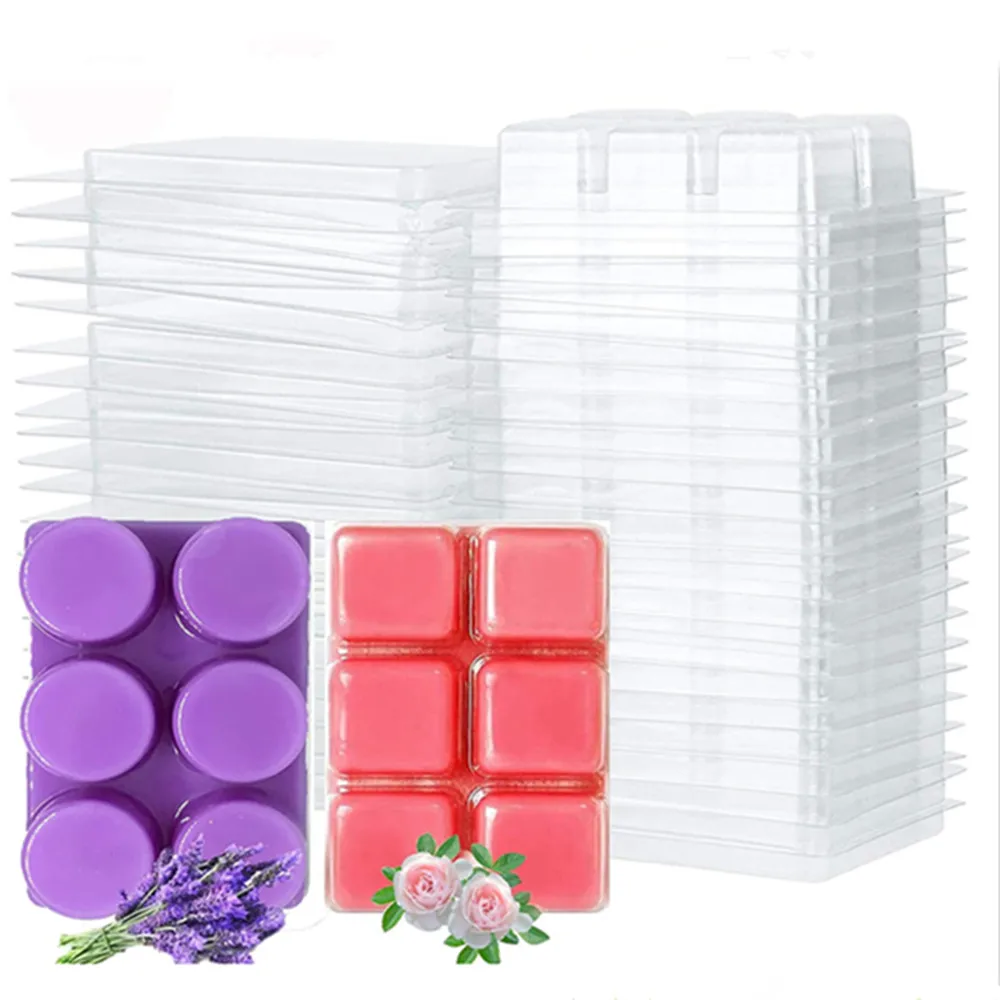 10 Pcs Wax Melt Clamshells Molds Square 6 Cavity Clear Plastic Cube Tray For Candle-Making & Soap New 2023