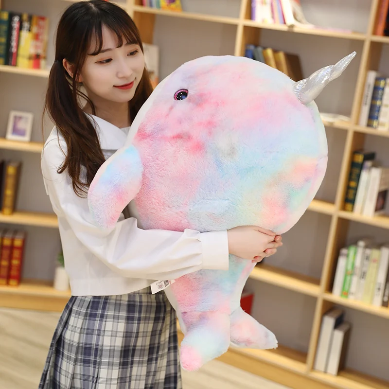 Colorful Narwhal Plush Toy Cute Stuffed Sea Animal Narwhal Plush Pillow Cushion Kids Toys Hlome Decor Gift for Children