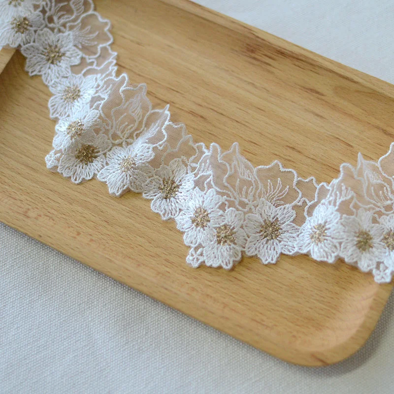 5.5CM Wide Exquisite Water Soluble Embroidered Flowers Mesh Lace Applique Collar Trim DIY Apparel Cheongsam Sewing Decor 6Colors