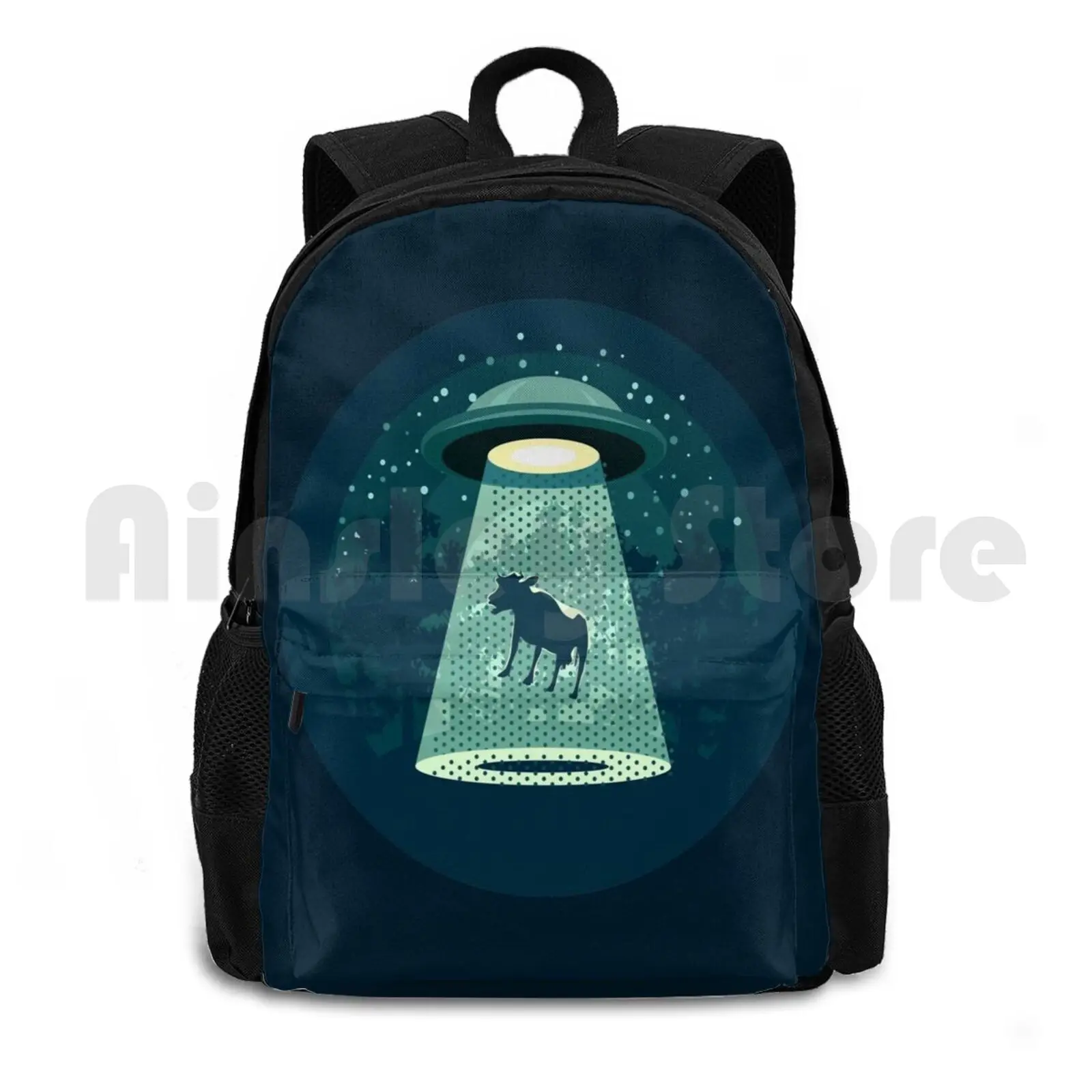 Beware Ufo Outdoor Hiking Backpack Riding Climbing Sports Bag Vector Retro Silhouette Cartoon Technology Object Spaceship Ufo