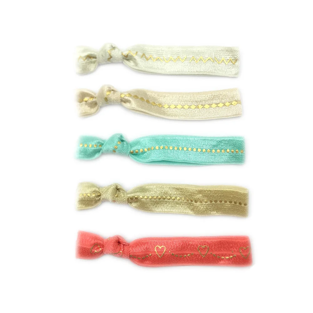 150pcs Gold Dot Heart Printed Elastic Hair Band  Hair Tie Bracelet Wristband Ponytail Holder