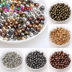 200pcs 4mm KC Gold/Silver plated/Bronze Metal Beads Smooth Ball Spacer Beads DIY Necklace/bracelet/earrings For Jewelry Making