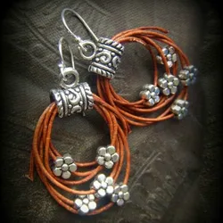 Light brown leather hoop earrings Bohemian earrings