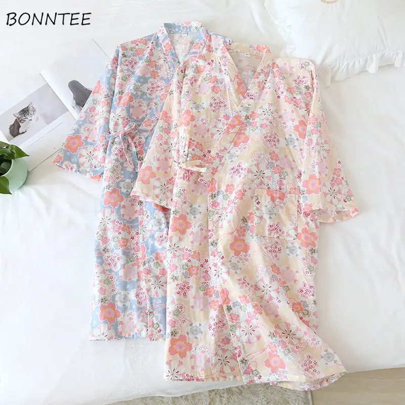 

Robes Womens Sweet Lovely Loose Casual Print Knee-length Stylish Home Student Korean Style Stylish Daily Feminino Nightclothes